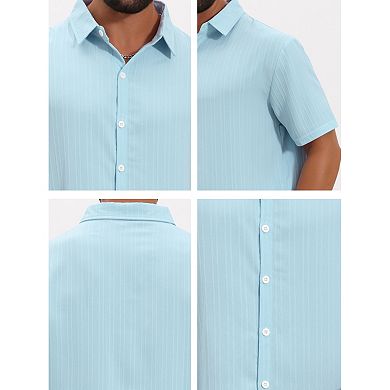 Men's 2 Pieces Sets Beach Short Sleeve Shirt & Shorts Striped Textured Outfits
