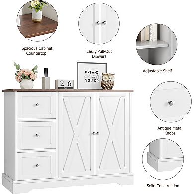 Coffee Bar Sideboard with Adjustable Shelves & Drawers for Kitchen/Dining Room