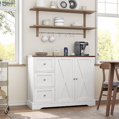 Coffee Bar Sideboard with Adjustable Shelves & Drawers for Kitchen/Dining Room