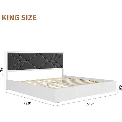 Upholstered Bed Frame w/ Fabric Headboard, Wooden Platform with Sturdy Slats, No Box Spring Needed