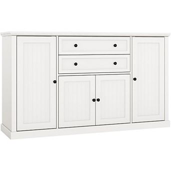 58" Farmhouse Buffet Cabinet, Sideboard Buffet Storage Cabinet with 2 Drawers & 4 Grooved Barn Doors