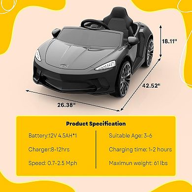 12V Licensed McLaren Kids Ride On Car, Electric Sports Car w/Remote,2 Speeds,Sound,LED Headlights