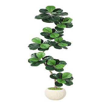 Fiddle Leaf Fig Tree Artificial in White Pot - Realistic Faux Floor Plant for Home & Office Decor