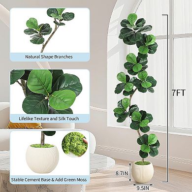 Fiddle Leaf Fig Tree Artificial in White Pot - Realistic Faux Floor Plant for Home & Office Decor