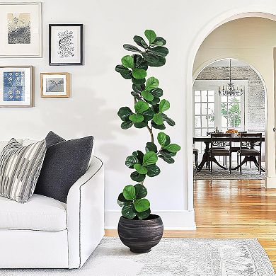 Fiddle Leaf Fig Tree Artificial in White Pot - Realistic Faux Floor Plant for Home & Office Decor