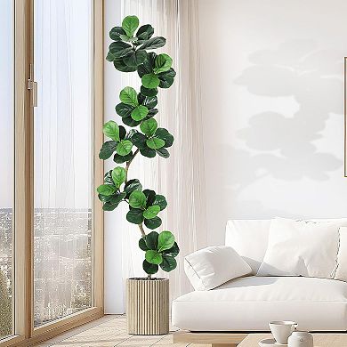 Fiddle Leaf Fig Tree Artificial in White Pot - Realistic Faux Floor Plant for Home & Office Decor