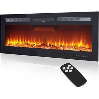 60 Inch Slim Wall Fireplace, Remote, Adjustable Flame, Timer, Log, Crystal
