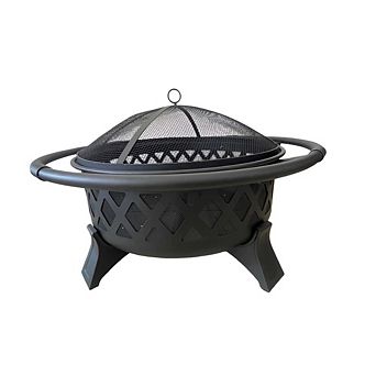 Fancihabor 36 in Wood Burning Fire Pit with Lid Poker Cold-Rolled Steel with Spark Screen Black