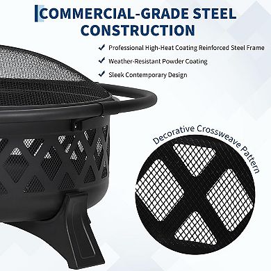 Fancihabor 36in Wood Burning Fire Pit with Lid Poker Cold-Rolled Steel with Spark Screen Black