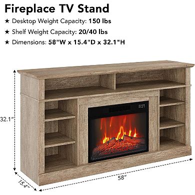 Fancihabor 58-in TV Stand with 23-in Electric Fireplace Remote LED Flames Storage White