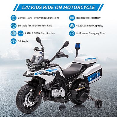 12V Licensed BMW Police Motorcycle for Kids, Ride On Bike w/High-Low Speed, LED Lights & Suspension