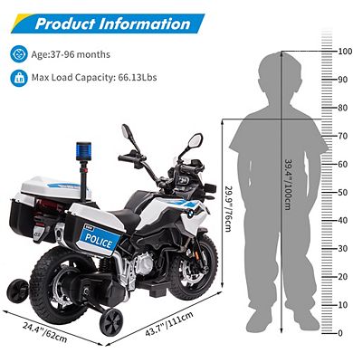 12V Licensed BMW Police Motorcycle for Kids, Ride On Bike w/High-Low Speed, LED Lights & Suspension