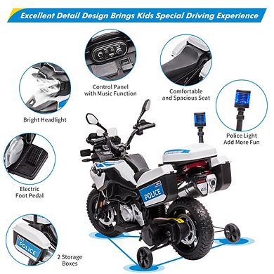 12V Licensed BMW Police Motorcycle for Kids, Ride On Bike w/High-Low Speed, LED Lights & Suspension