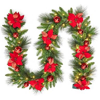 Battery-Operated LED Garland with Pine Cones & Berries for Stairway and Mantle Decor