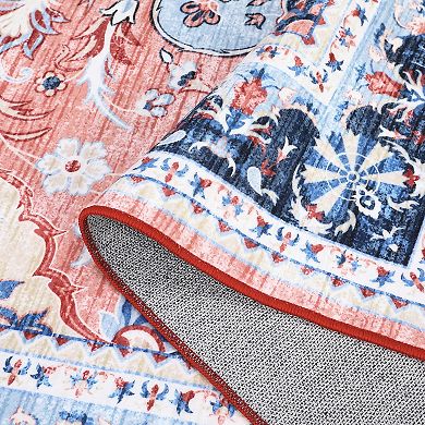 Vintage Area Rugs for Living Room,Soft Distressed Bedroom Carpet, Non-Slip Low Pile,Machine Washable