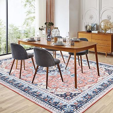 Vintage Area Rugs for Living Room,Soft Distressed Bedroom Carpet, Non-Slip Low Pile,Machine Washable