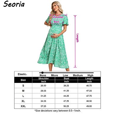 Bohemian Maternity Dress with Ruffles & Floral Print Short Sleeve Smocked Midi Dress