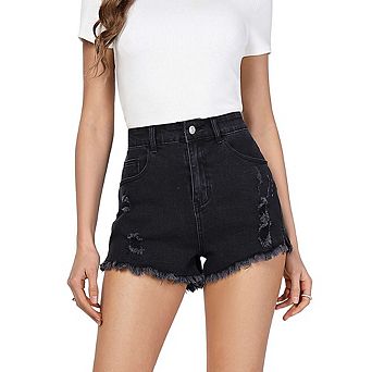 Women Denim Shorts Casual Ripped Frayed Raw Hem Jeans Shorts