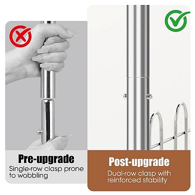 Adjustable Heavy-Duty Double Rail Chrome Clothes Organizer Rack with Wheels and Bottom Shelf