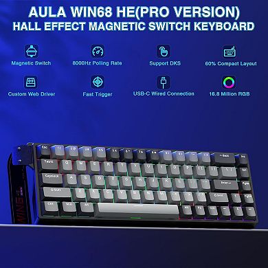 AULA WIN68 HE 68-Key Hall Effect, RGB, Instant Commands, Near-Zero Delay, Custom Actuation