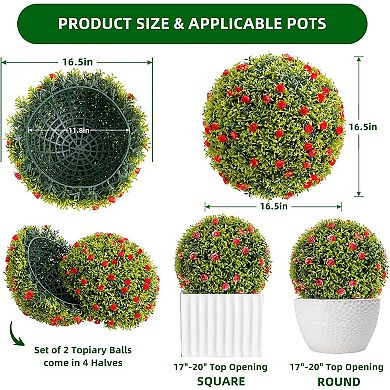 Artificial Plant Topiary Ball Set, Decorative Artificial Boxwood Balls with Flowers, Faux Greenery