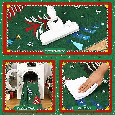 Christmas Rugs with Tree Pattern for Holiday Decor, Non Slip Low Pile Washable Rug for Dining Room