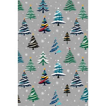 Christmas Rugs with Tree Pattern for Holiday Decor, Non Slip Low Pile Washable Rug for Dining Room