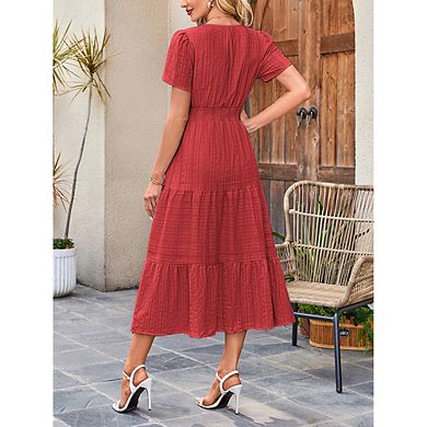 Women's Casual Short Sleeve Flowy Dress Tiered Ruffle Dress
