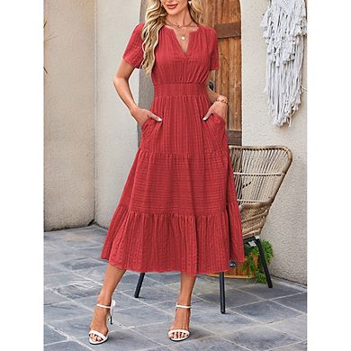 Women's Casual Short Sleeve Flowy Dress Tiered Ruffle Dress