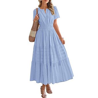 Women's Casual Short Sleeve Flowy Dress Tiered Ruffle Dress