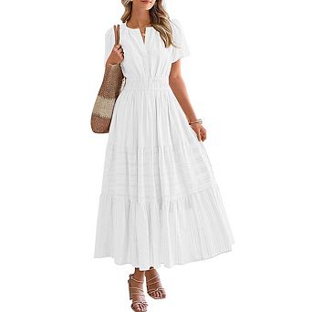 Women's Casual Short Sleeve Flowy Dress Tiered Ruffle Dress
