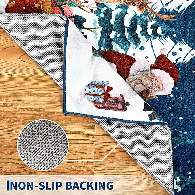 Christmas Area Rug, Machine Washable Xmas Santa Claus Rug, Non Slip Soft Bedroom Rugs Low Pile