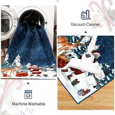 Christmas Area Rug, Machine Washable Xmas Santa Claus Rug, Non Slip Soft Bedroom Rugs Low Pile