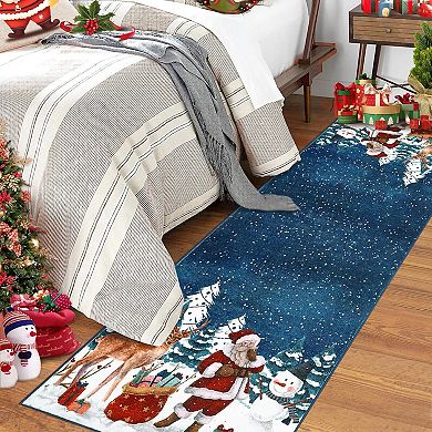 Christmas Area Rug, Machine Washable Xmas Santa Claus Rug, Non Slip Soft Bedroom Rugs Low Pile