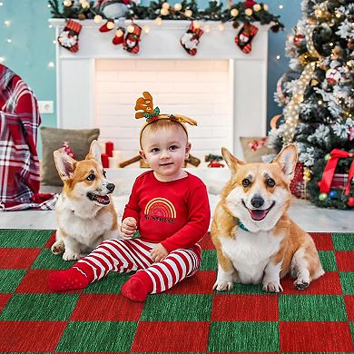 Christmas Area Rug, Christmas Plaid Rugs Office Carpet Washable Doormat Xmas Holiday Decor Non Slip