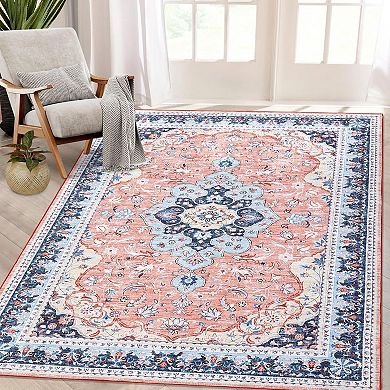 Vintage Area Rugs for Living Room,Soft Distressed Bedroom Carpet, Non-Slip Low Pile,Machine Washable