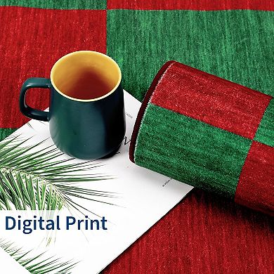 Christmas Area Rug, Christmas Plaid Rugs Office Carpet Washable Doormat Xmas Holiday Decor Non Slip