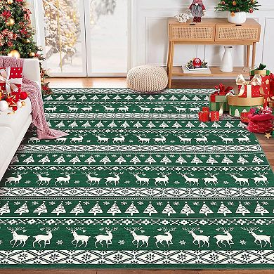 Christmas Area Rug, Washable Snowflake Carpet, Small Entryway Area Rug Non Slip Holiday Decorative