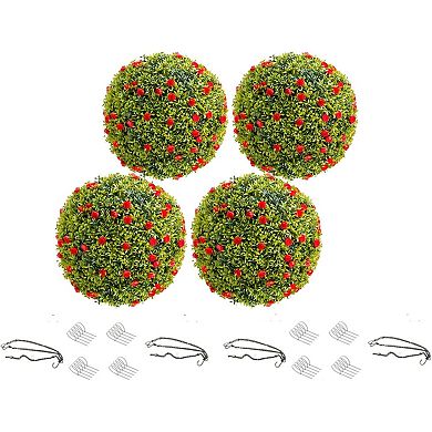 Artificial Plant Topiary Ball Set, Decorative Artificial Boxwood Balls with Flowers, Faux Greenery