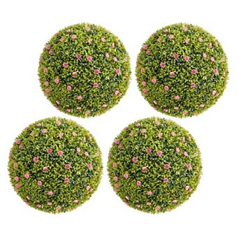Artificial Plant Topiary Ball Set, Decorative Artificial Boxwood Balls with Flowers, Faux Greenery