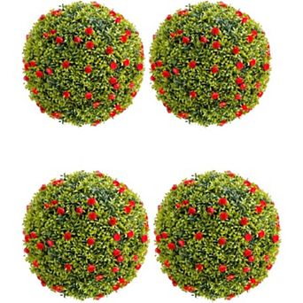 Artificial Plant Topiary Ball Set, Decorative Artificial Boxwood Balls with Flowers, Faux Greenery
