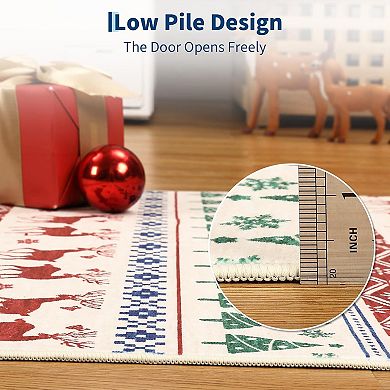 Christmas Area Rug, Washable Snowflake Carpet, Small Entryway Area Rug Non Slip Holiday Decorative