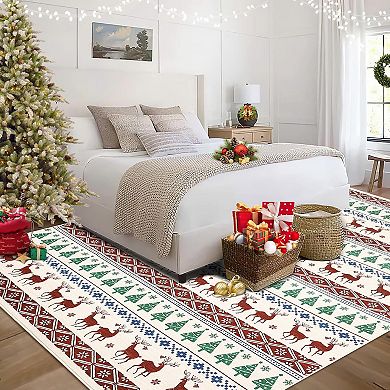 Christmas Area Rug, Washable Snowflake Carpet, Small Entryway Area Rug Non Slip Holiday Decorative