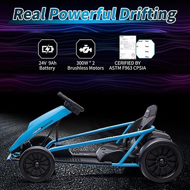 Kids Ride on Go Kart, 24v Electric Ride-on Racing Toy with Dual 300w Motors