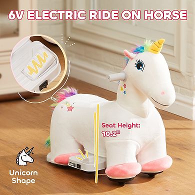 Qaba 6V Kids Electric Ride on Unicorn w/ Music Forward