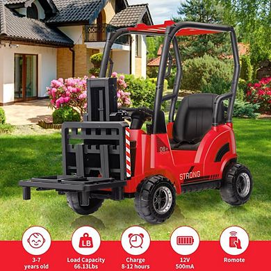 12V Kids Ride On Forklift Truck with Remote Control, Electric Construction Toy Car w/Liftable Fork