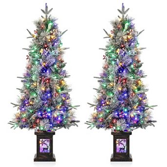 2 pc Prelit Artificial Christmas Tree,4.5ft Frost Tree, Dual Color 8 Modes,150LED Lights w/Elk Box