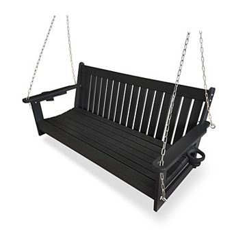 3-Seater Porch Swing, with Foldable Cup Holders, High Backrest and Deep Contoured Seat (5-feet)