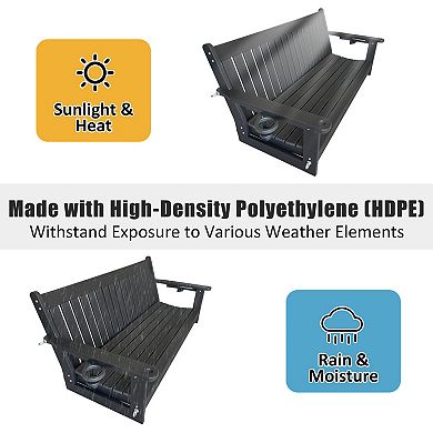 3-Seater Porch Swing, with Foldable Cup Holders, High Backrest and Deep Contoured Seat (5-feet)