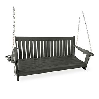 3-Seater Porch Swing, with Foldable Cup Holders, High Backrest and Deep Contoured Seat (5-feet)